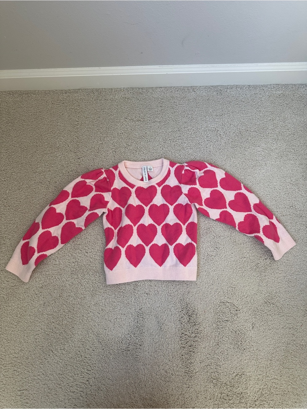Janie and Jack Pink Heart-Print Crewneck Sweater Girls Size 3